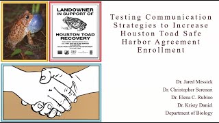 Wildlife Diversity Webinar Series - Testing comm. strategies to increase Houston Toad SHA Enrollment