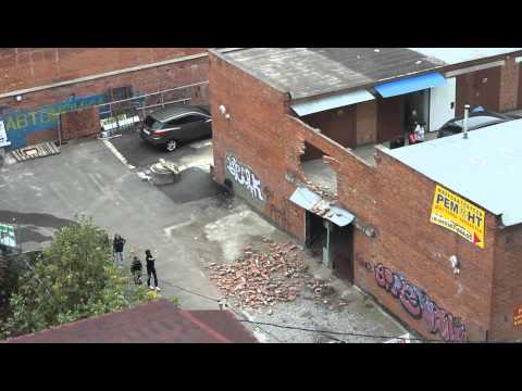 An accident! Car into a brick wall.MOV