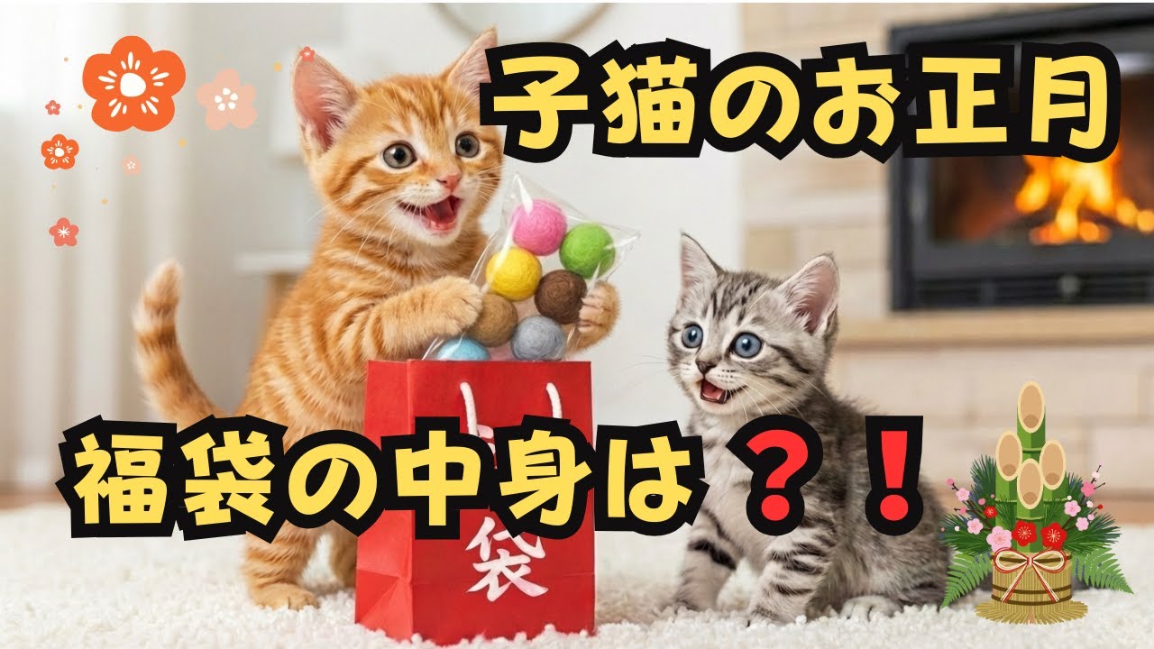 猫年はないらしい…🐾 子猫たちの初売りと初詣　New Year’s Sale & First Shrine Visit 🐾 What’s Inside the Lucky Bag?