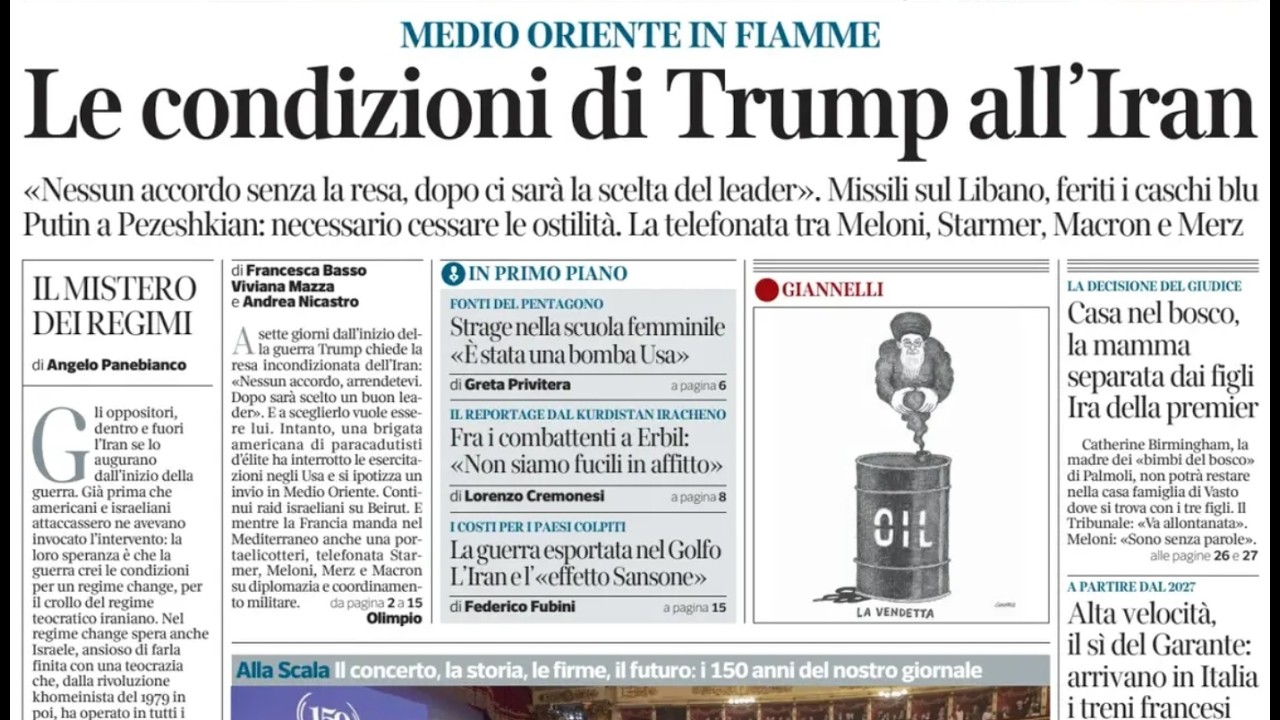 RASSEGNA STAMPA 7 MARZO 2026. QUOTIDIANI NAZIONALI ITALIANI  PRIME PAGINE DEI GIORNALI DI OGGI