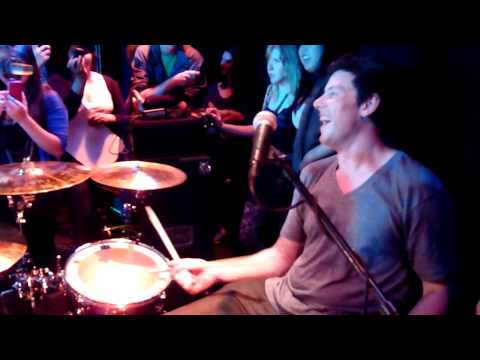 On stage with Cory Monteith drumming in Bonnie Dune