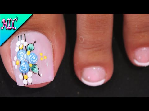 DISEÑO DE UÑAS PARA PIES ROSAS Y FRANCÉS PRINCIPIANTES – ROSES NAIL ART – FRENCH NAIL ART – NLC