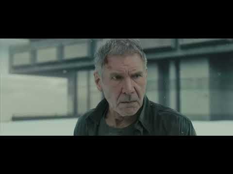 Blade Runner 2049 official trailer thumbnail with neon cityscape and K's spinner
