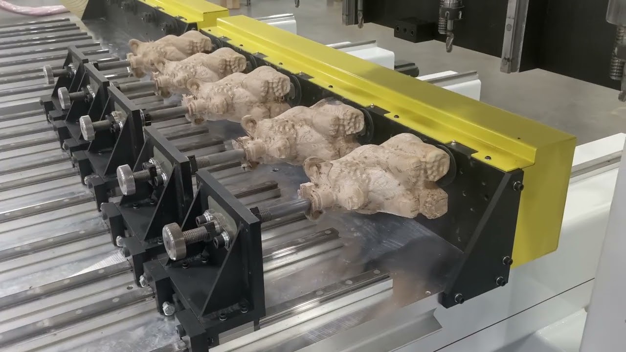 Thermwood Model 42 Dual Table CNC Carving 5 Bears Simultaneously