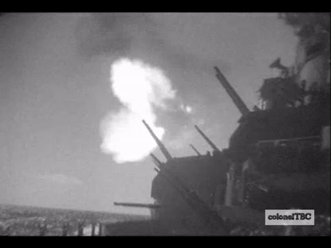 USS Missouri (BB-63) testing 5-inch guns - September 1950