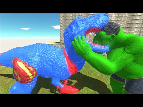 HULK GORO vs SUPERMAN T-REX vs FLASH SPINOSAURUS DEATH RUN - Animal Revolt Battle Simulator