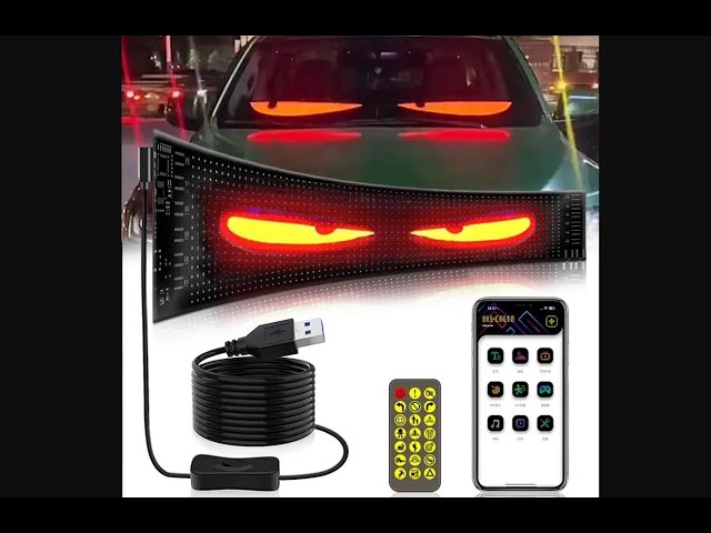 Vídeo relacionado con BRIMETI Letrero LED para Coche Pantalla LED Lámpara de Ojos 17.3x6.9cm USB 5V Impermeable Flexible Programable Panel Matriz con Bluetooth Control App RGB para Auto Camión Tienda Bar Publicidad Eventos