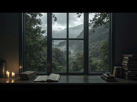 𝗤𝘂𝗶𝗲𝘁 𝗥𝗲𝗮𝗱𝗶𝗻𝗴 𝗯𝘆 𝗮 𝗥𝗮𝗶𝗻𝘆 𝗪𝗶𝗻𝗱𝗼𝘄 𝗢𝘃𝗲𝗿 𝗗𝗶𝘀𝘁𝗮𝗻𝘁 𝗚𝗿𝗲𝗲𝗻 𝗛𝗶𝗹𝗹𝘀 | 𝗗𝗮𝗿𝗸 𝗔𝗰𝗮𝗱𝗲𝗺𝗶𝗮 𝗣𝗶𝗮𝗻𝗼 𝗳𝗼𝗿 𝗙𝗼𝗰𝘂𝘀 & 𝗦𝗼𝗹𝗶𝘁𝘂𝗱𝗲