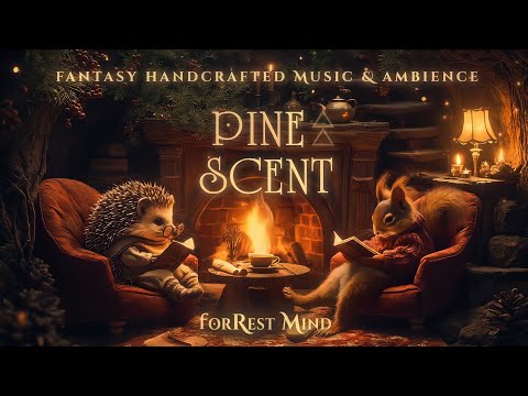 Pine Scent 🌲 Reading Ambience & Soft Fantasy Background Music For Sleep or Read • Cozy 🌙 Fireplace