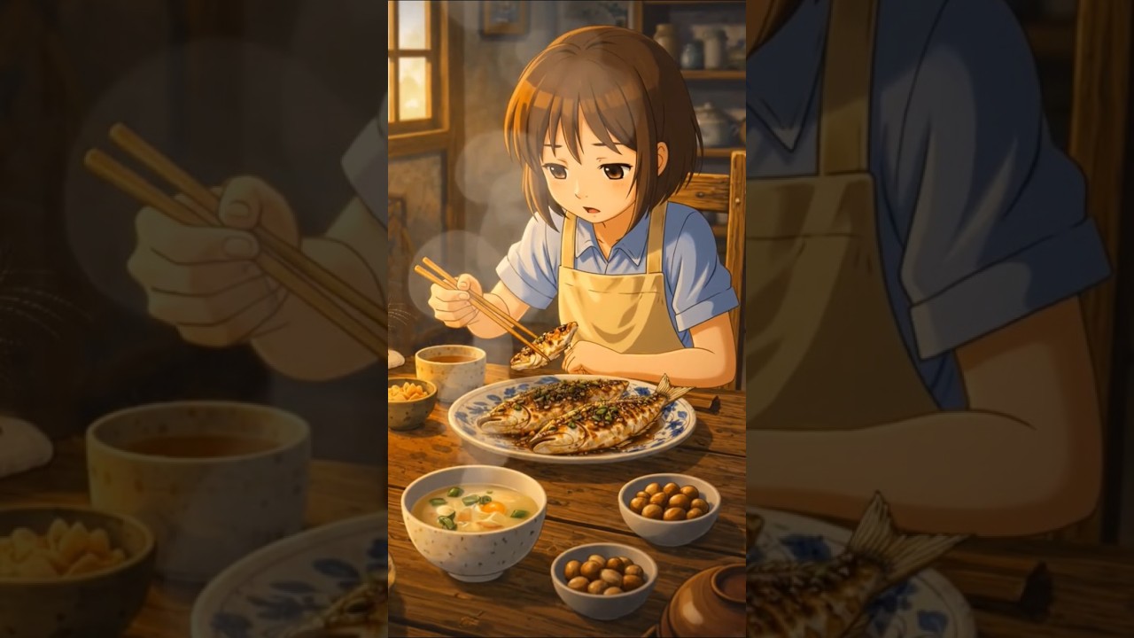 Ghibli Style Fish Cooking 🐟🍲#aesthetic #ghibli#cooking#viral#food##aianimation#ai#animation#omusubi