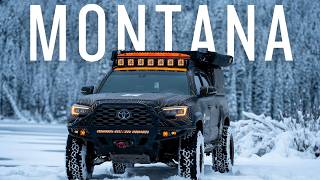 Winter Truck Camping in Montana Beside a Frozen Alpine Lake