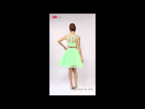 Polyusa Style 6914 Green Short Two Piece Mesh Dress