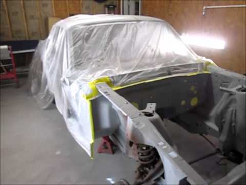 1965 Mustang engine bay epoxy primer.