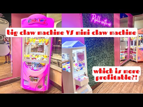 WHICH IS MORE profitable?! MINI CLAW VS LARGE CLAW MACHINE | ARCADE BUSINESS 1 WEEK MONEY COLLECTION