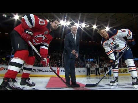 Devils great Martin Brodeur drops puck in Sweden