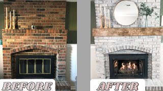 HOW TO WHITEWASH A BRICK FIREPLACE | DIY MANTLE