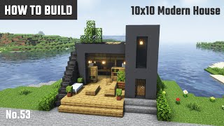 マイクラ建築：おしゃれでモダンな黒い家の作り方。屋上とデッキテラス。10x10ブロックで簡単に。No.53【Minecraft】
