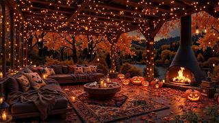 Crackling Fireplace & Smooth Autumn Jazz 🍂 Cozy Lake Cabin Atmosphere & Relax Music to Stress Relief