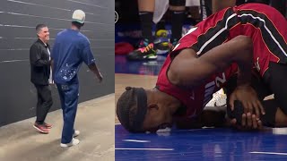 Jimmy Butler nearly can’t walk on his knee while leaving the arena 😬
