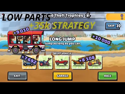 Grand Theft Trophies +35k Strategy | LOW PARTS | Hill Climb Racing 2