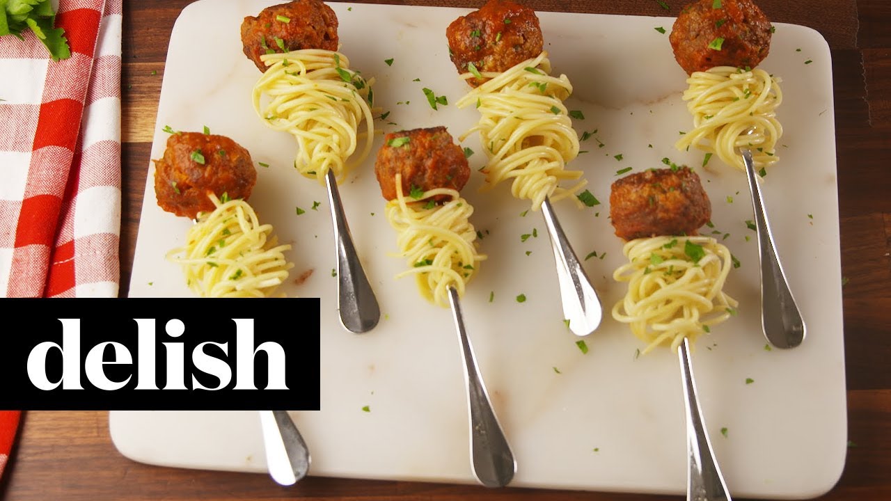 Spaghetti & Meatball Bites | Delish