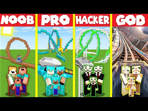 Noob Builder - Minecraft - Minecraft Battle: ROLLERCOASTER HOUSE BUILD CHALLENGE - NOOB vs PRO vs HACKER vs GOD / Animation