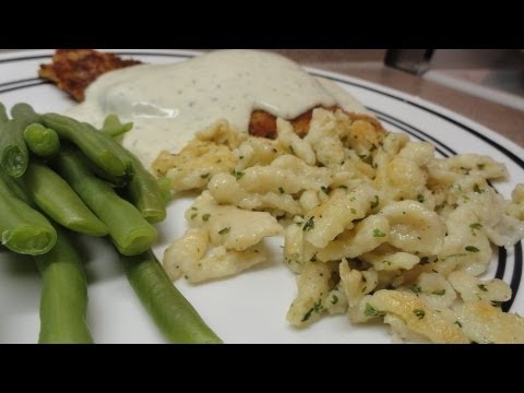 Pork Schnitzel with Sour Cream Dill Sauce & German Spaetzle Dumplings recipe