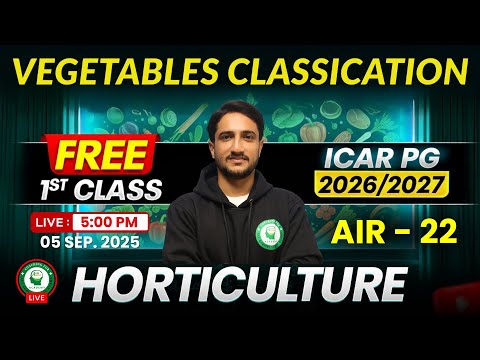 Vegetables Classification | ICAR PG Master Course | 2026/2027 | Class-1 | Horticulture