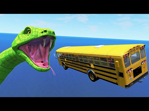 BeamNG Drive Fun Madness - Crazy Cars Jumping And Crashing into Giant Snake