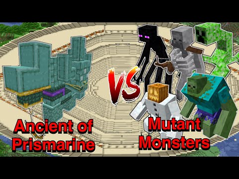 100 Hundred Plus - Minecraft |Mobs Battle| Ancient of Prismarine (Plenty of Golems)VS  Mutant Monsters