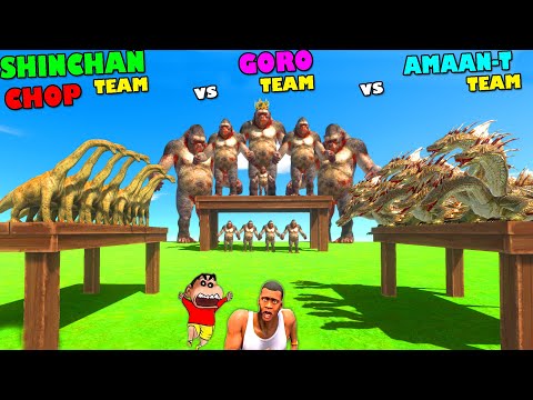 AMAAN TEAM vs GORO THE GIANT 999 TEAM in Animal Revolt Battle Simulator with SHINCHAN and CHOP