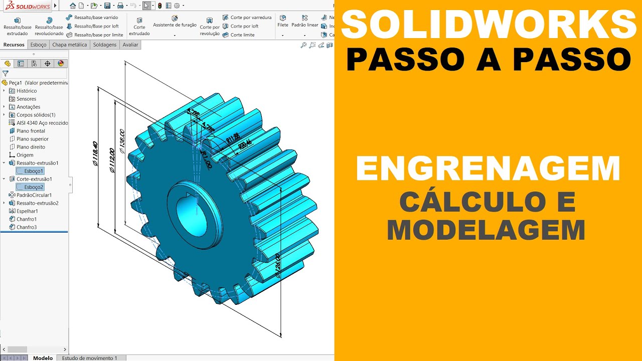 SOLIDWORKS | AULA COMPLETA - COMO CALCULAR E MODELAR UMA ENGRENAGEM CILÍNDRICA DE DENTES RETOS