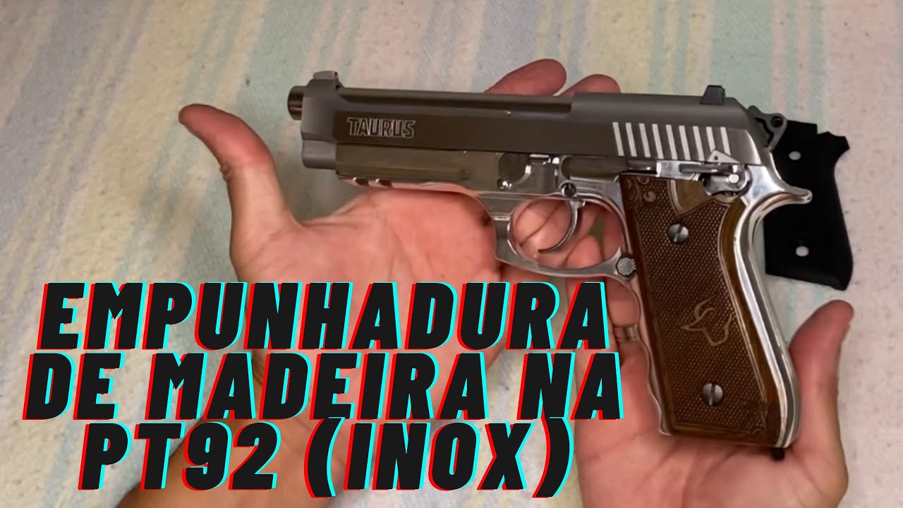 EMPUNHADURA DE MADEIRA NA PT92 INOX. #pt92 #pt92inox #tiroesportivo