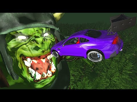 BeamNG.drive - Cars Jumping into Mouth of GOBLIN
