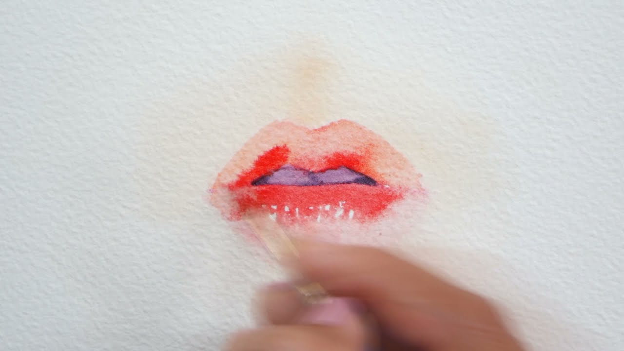 watercolor painting of realistic lips step by step tutorial by dusty art