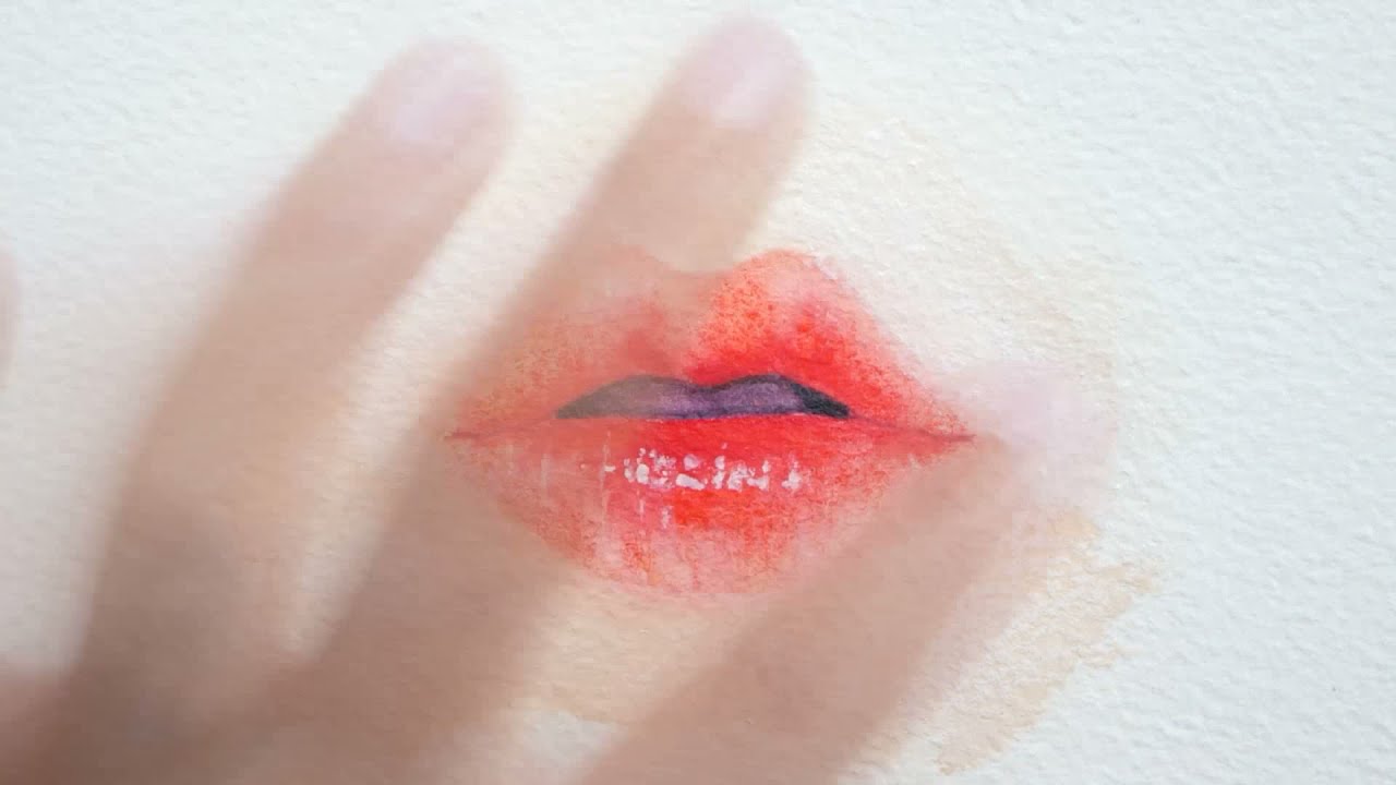 watercolor painting of realistic lips step by step tutorial by dusty art