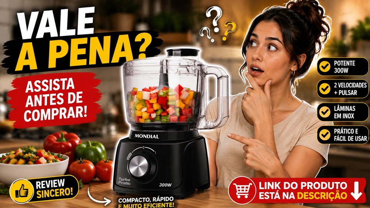 Miniatura da avaliação em vídeo de Mini Processador Mondial Turbo Pratic MP-16-B 300W Preto 110V