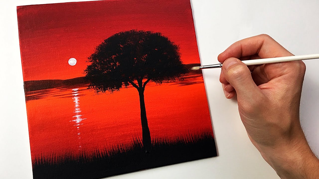 Easy Sunset Lake for Beginners | Acrylic Painting Tutorial Step by Step