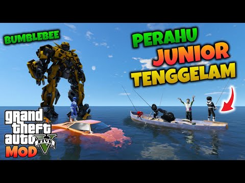 MINI RANGER BIRU DAN BUMBLEBEE MENYELAMATKAN JUNIOR - GTA 5 MOD TRANSFORMER