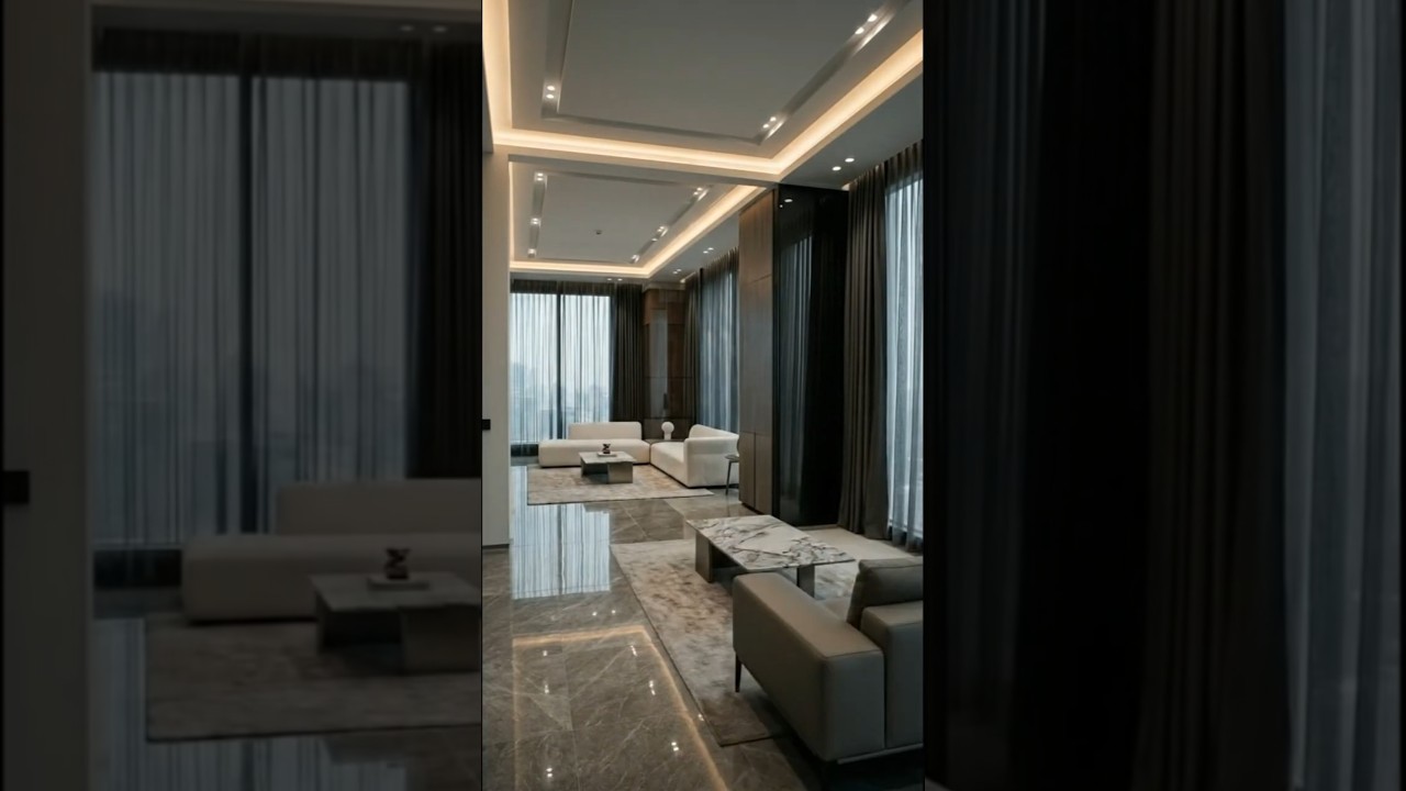 Ultra-Modern Penthouse Living Area | Glass & Steel Luxury Interior Design