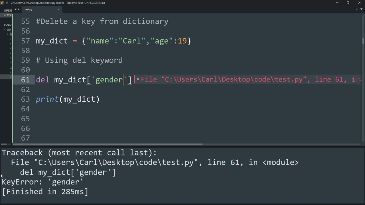 Delete an element from a dictionary