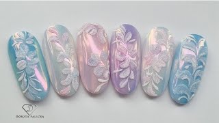 Frozen flowers nail art with mirror chrome. Easy nail art for beginners 