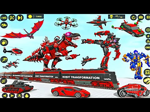 Dino Robot Rampage: Flying Car Transform War in the City - Android Gameplay