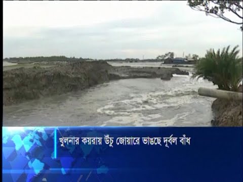 খুলনার কয়রায় উঁচু জোয়ারে ভাঙছে দূর্বল বাঁধ