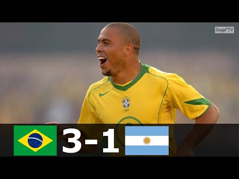 Brazil vs Argentina 3-1 - Hattrick Of Penalties by Ronaldo - WC Qualification 2004