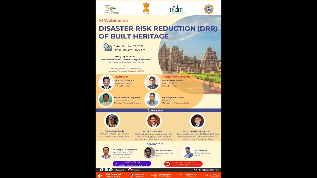 DISASTER RISK REDUCTION (DRR) OF BUILT HERITAGE.| DISASTER IN INDIA | MHA | COVID-19 | 2022 | DRR
