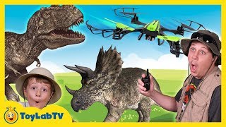 T-Rex Drone vs Park Ranger Aaron & Life Size Dinosaurs In Real Life & Surprise Toys Fun Kids Video