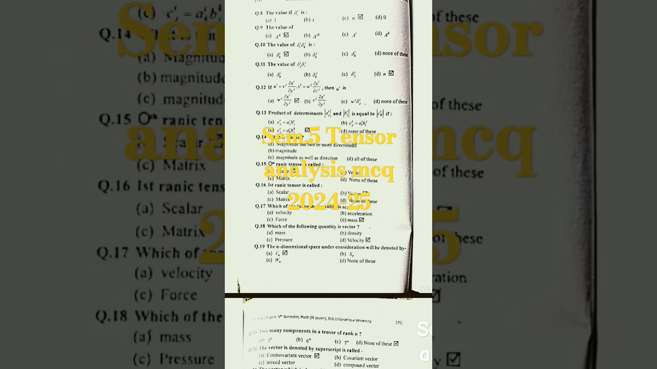Sem.5 mcq questions, Sem.5 Tensor analysis mcq, mcq,math mcq