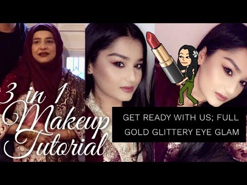 How I Do Makeup On Someone Else | Doing Mum & Sisters Makeup! | GRWU | Gold Glittery Eye Tutorial Video
