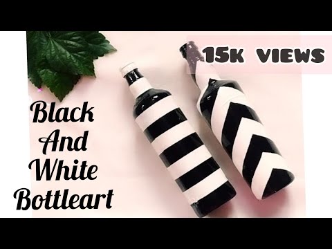 BLACK and WHITE  bottle art for beginners | DIY bottle craft | Bottleart using masking tape.